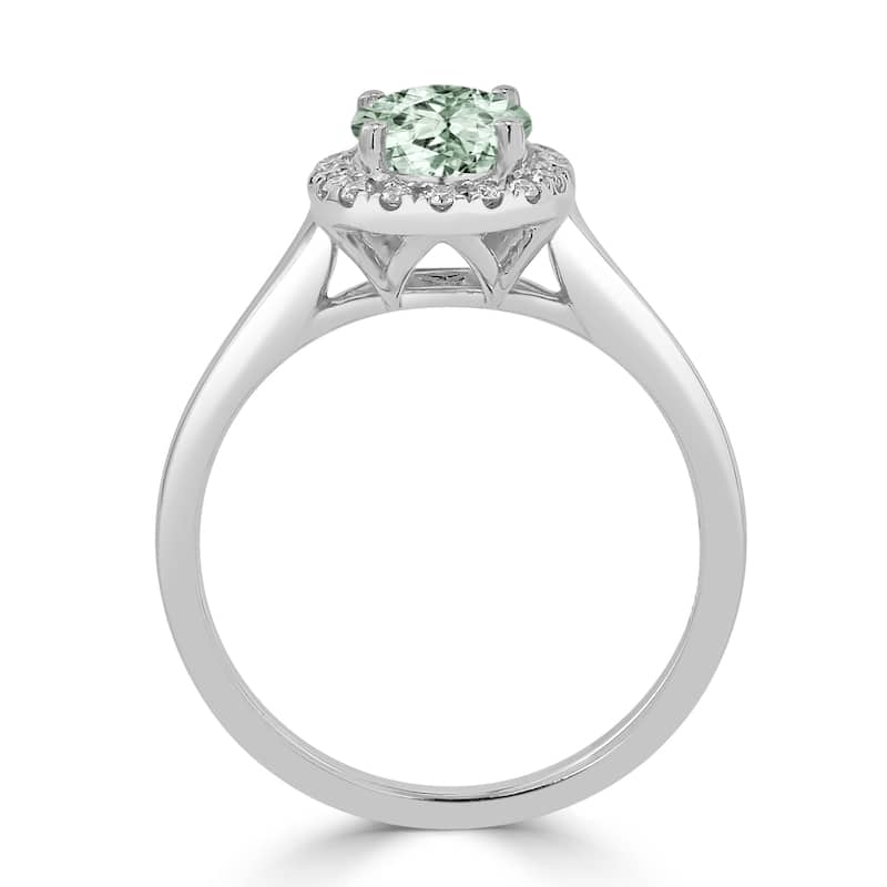 Auriya Classic 5/8ct Oval Green Amethyst and Halo Diamond Engagement Ring 1/8cttw 14k Gold