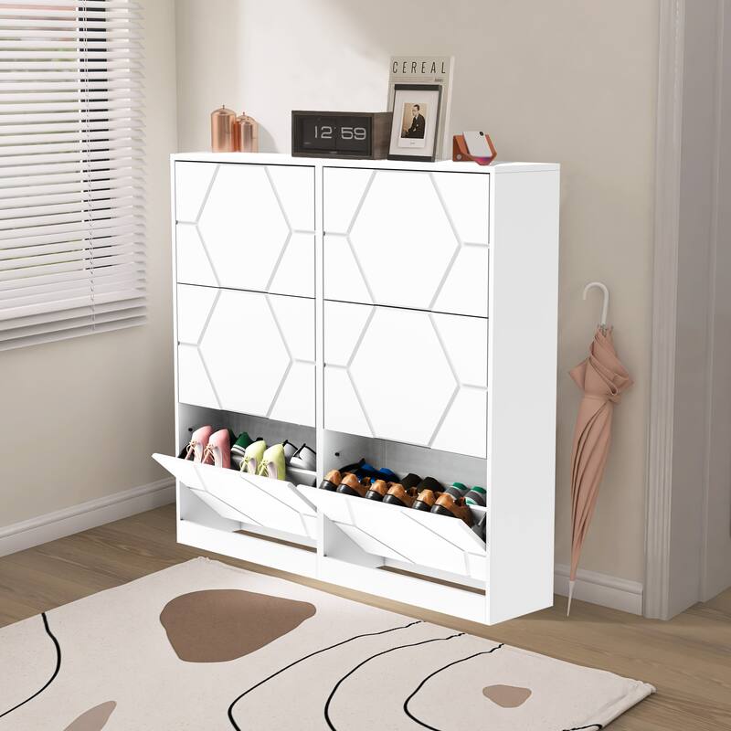 Shoe Storage Cabinet For Entryway,6 Tiers Shoe Organizer With Carved Panels, Carving Shoe Closet,Vertical Shoe Cabinet