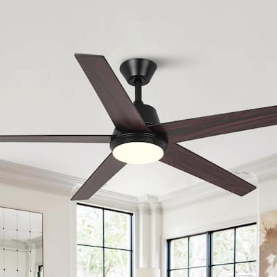 52-inch Modern Black Plywood Integrated LED Ceiling Fan with Light and Remote