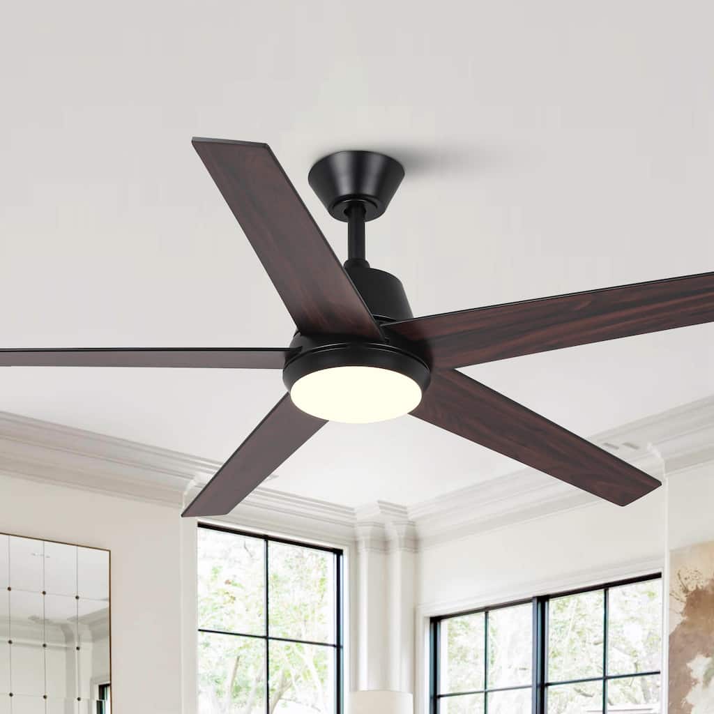 52-inch Modern Black Plywood Integrated LED Ceiling Fan with Light and Remote