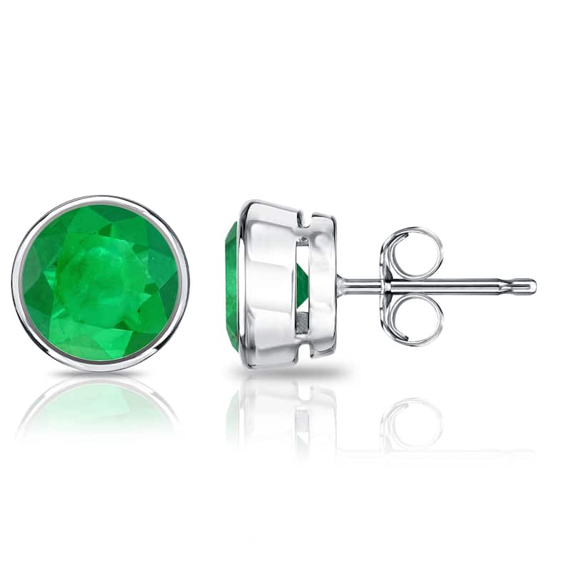 Auriya 14k Gold 1/3ctw Bezel-set Emerald Gemstone Stud Earrings - White