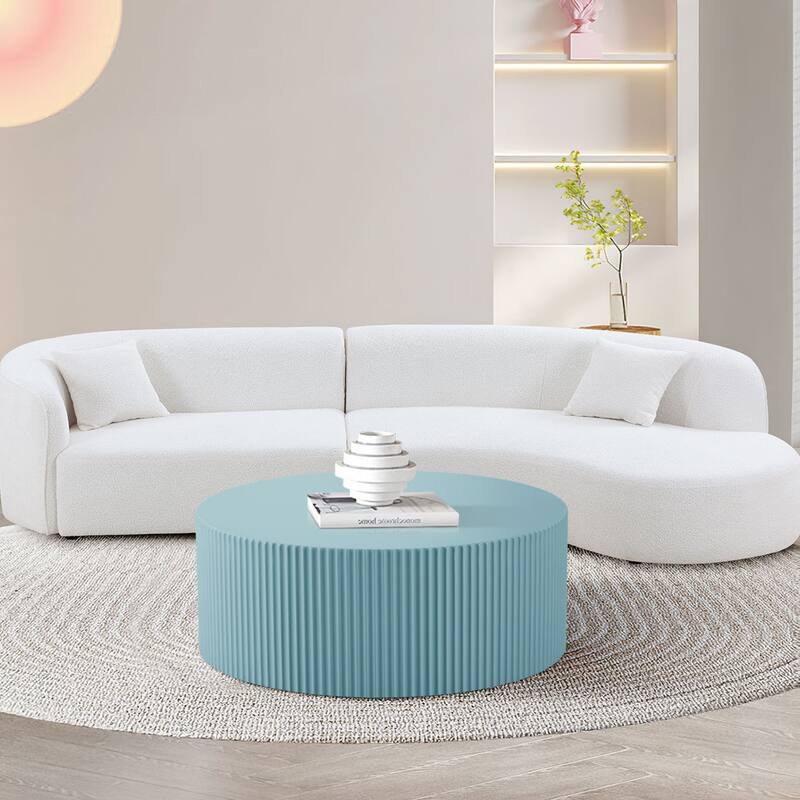 Modern Glam 36 inches Handcraft Relief Side End Round Coffee Table for Living Room