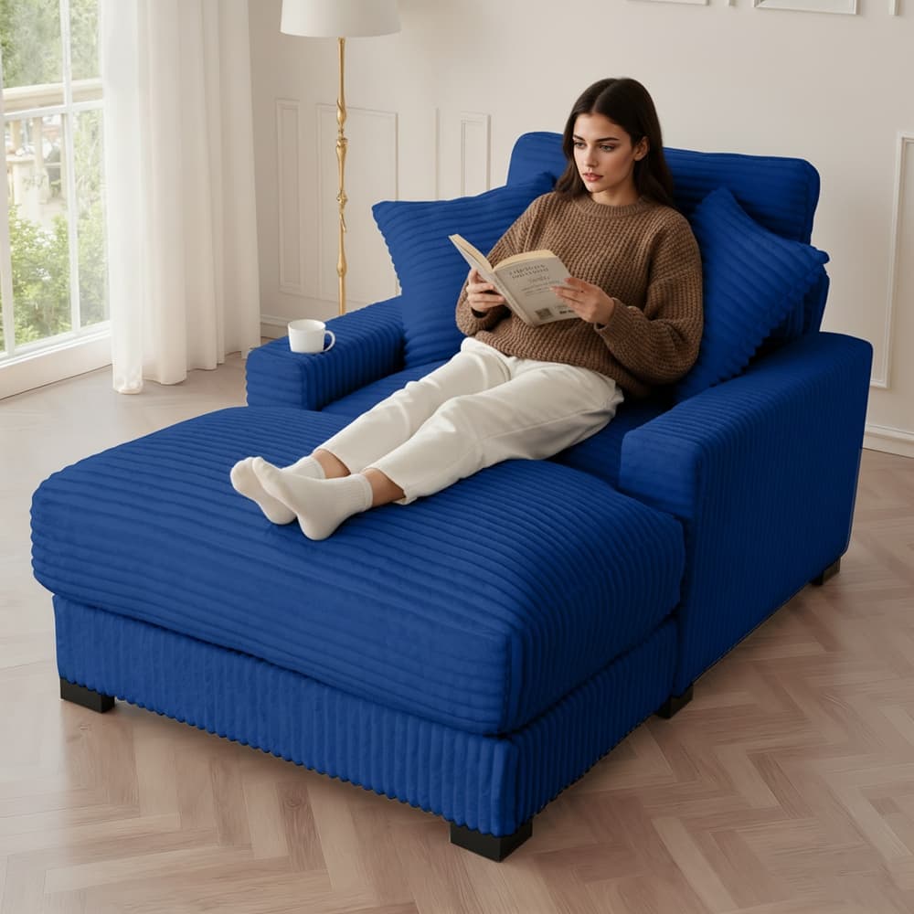 GDFStudio - Polyester 1-Seater 40.9"W Chaise Lounge with Tufted Back and Arm