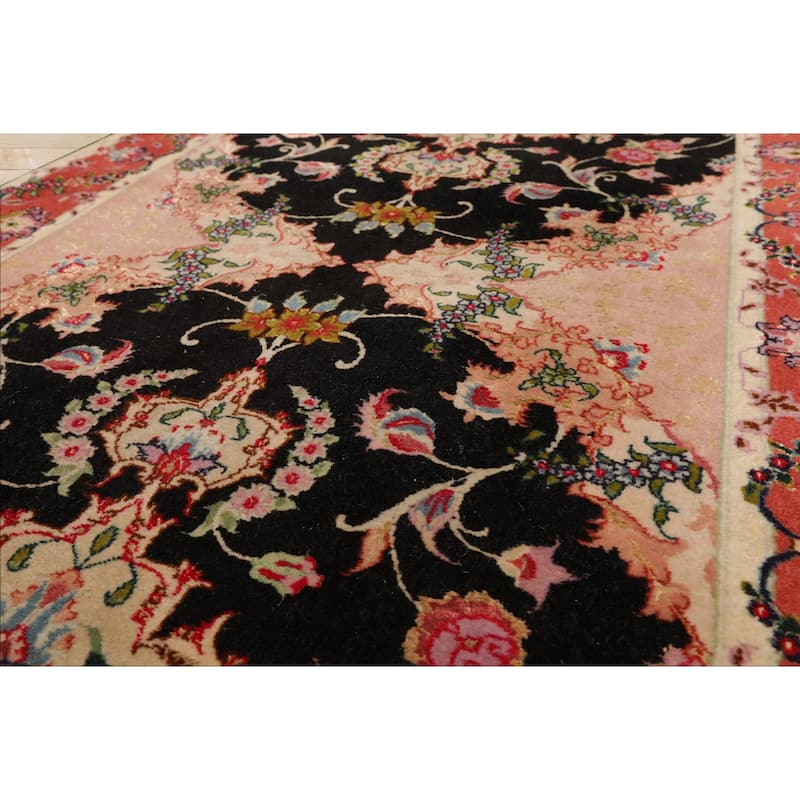 2'8''x9'7'' Runner Hand Knotted Wool Black Traditional 400 KPSI Rug - 2' 8'' x 9' 7''