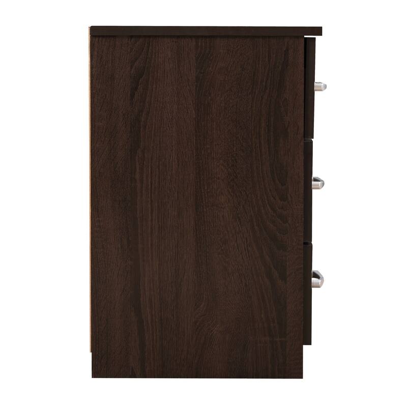 3 Drawer Wenge Nightstand, 24 Inch Sleek Bedside Table with Compact Design and Easy Pull Drawers