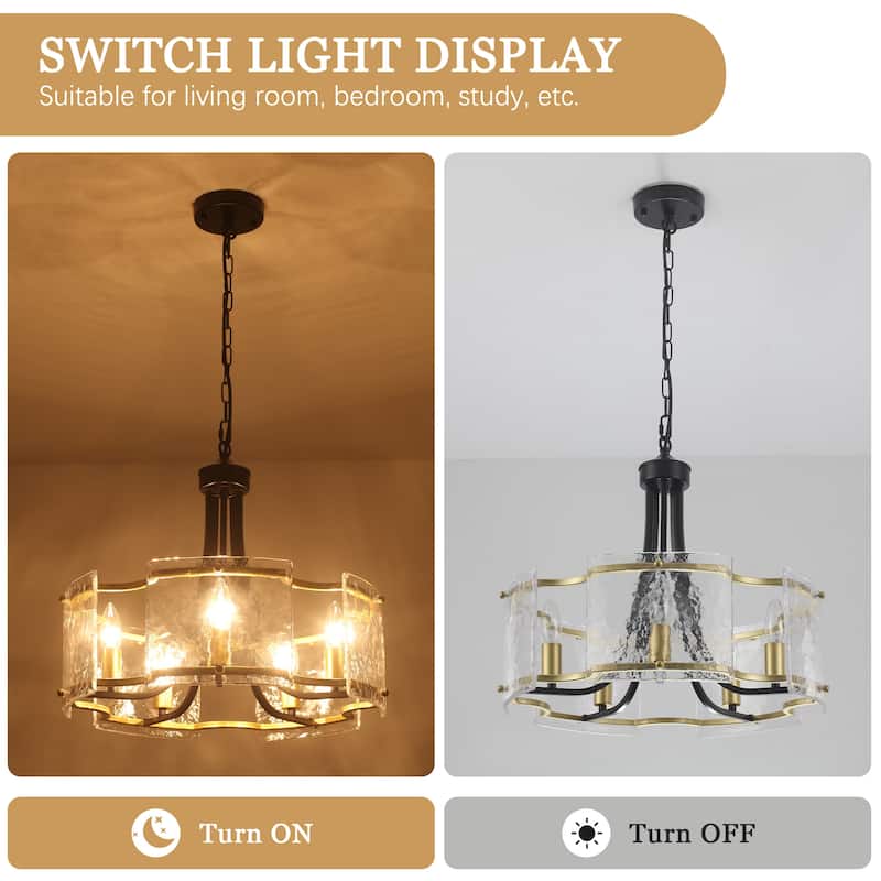 18.9inch modern simple design 5 light pendant with flower metal frame and water ripple glass decorative piece for multiple rooms