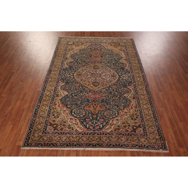 Vegetable Dye Anatolian Turkish Vintage Rug Handmade Blue Wool Carpet - 6'7" X 8'9"