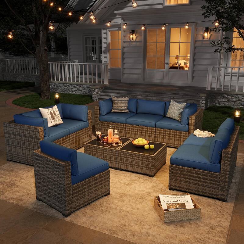 AOXUN Wicker Rattan Outdoor Sectional Sofa Set with Coffee Table