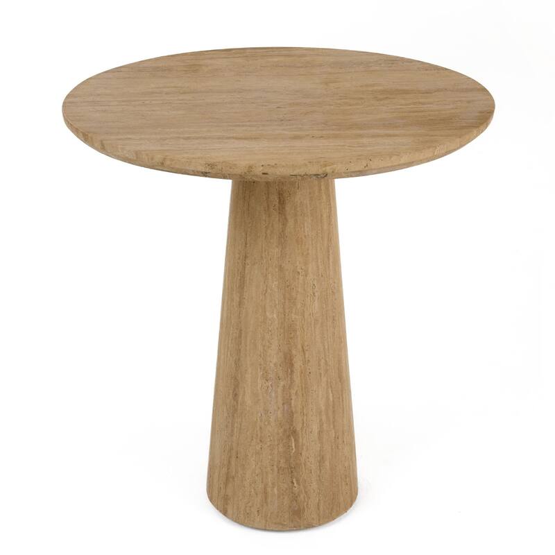 Cid Elma Breakfast Dinette Table, Beige Travertine Marble, Round 28 Inch