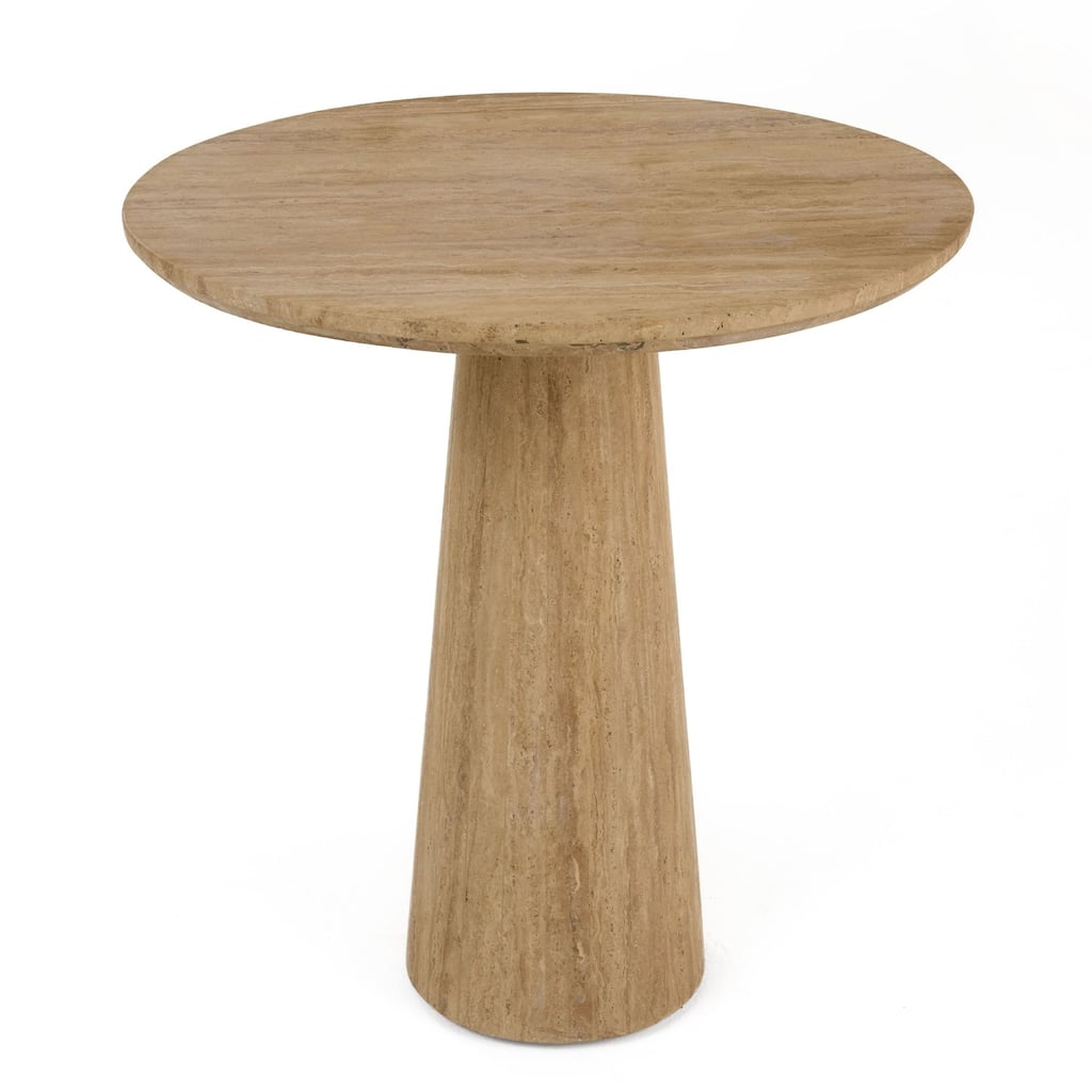 Cid Elma Breakfast Dinette Table, Beige Travertine Marble, Round 28 Inch