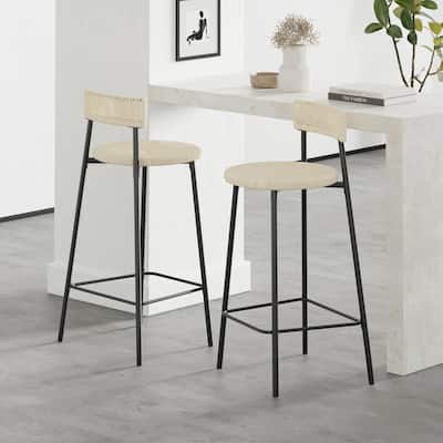 Handwoven Paper Rope Counter Stools Set of 2, Dining Chair with Back and Footrest, Kitchen Island Chair with Metal Frame