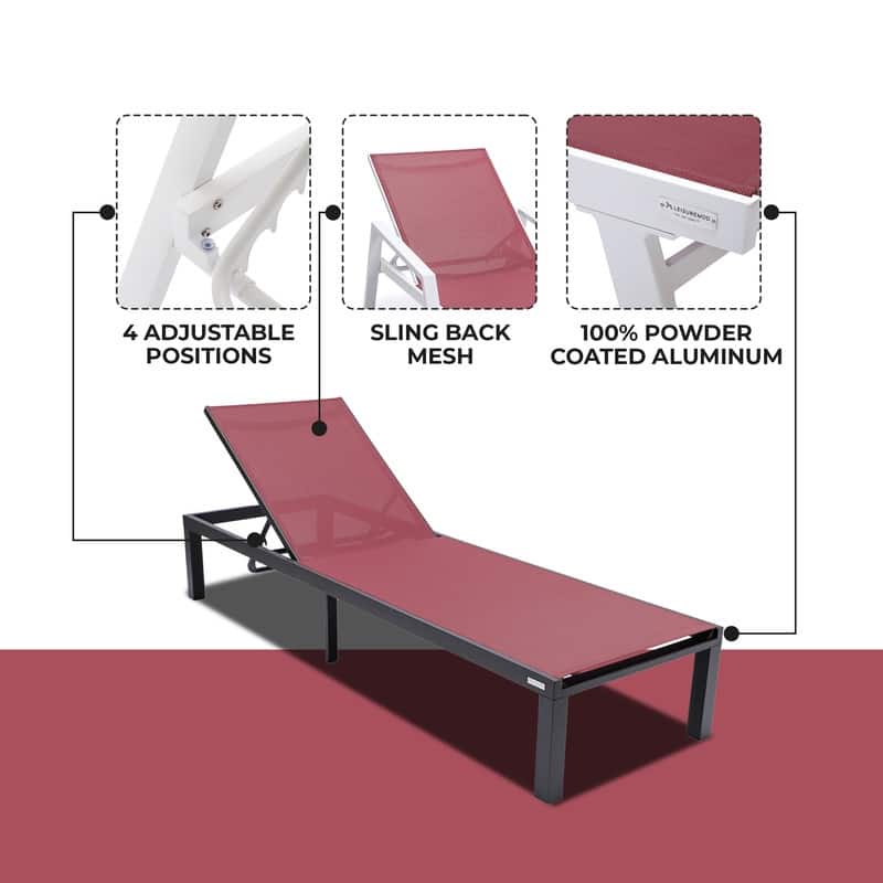 Marlin (Set of 2) Modern All-Weather Patio Chaise Lounge Chair with Powder-Coated Aluminum and 4-Position Adjustable Recliner