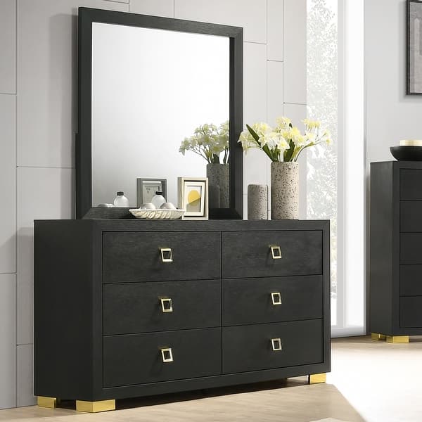 black dresser and chest set Elements International Kings Court 2-Piece Mirror and the subtle wood grain texture provides visual interest Furniture of America Nittely Modern