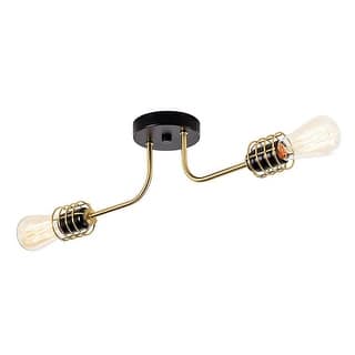 2 light industrial semi flush mount ceiling light adjustable ceiling lamp with gold and black finish