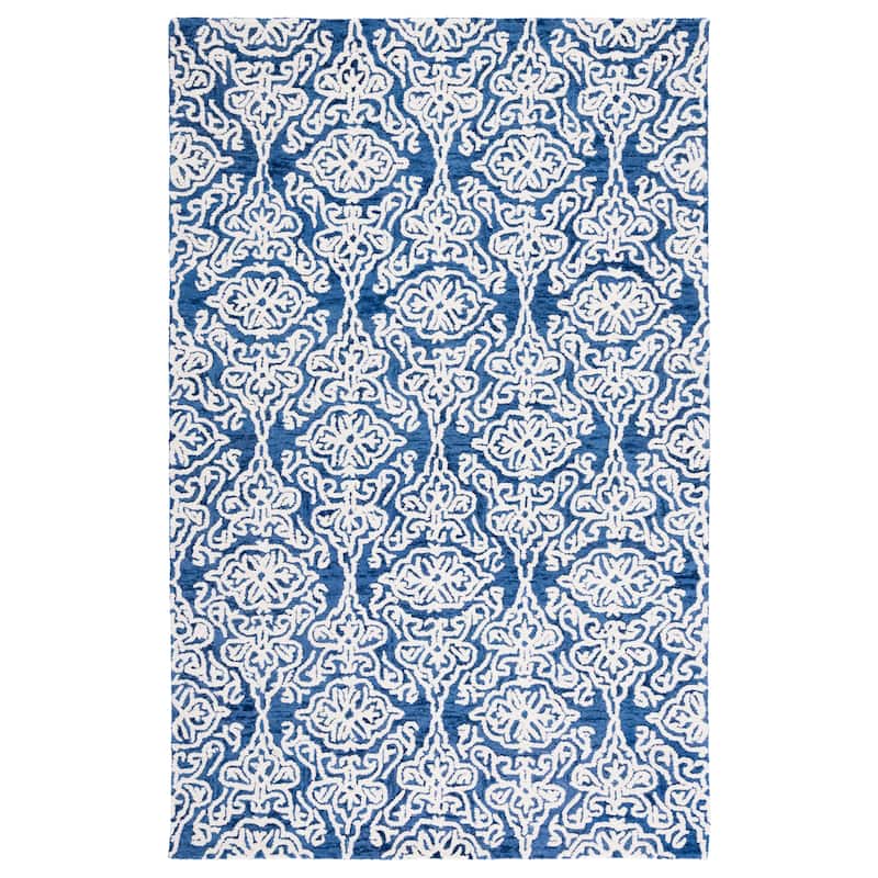 SAFAVIEH Handmade Blossom Mahalia Modern Floral Wool Rug - 3' x 5' - Navy/Ivory
