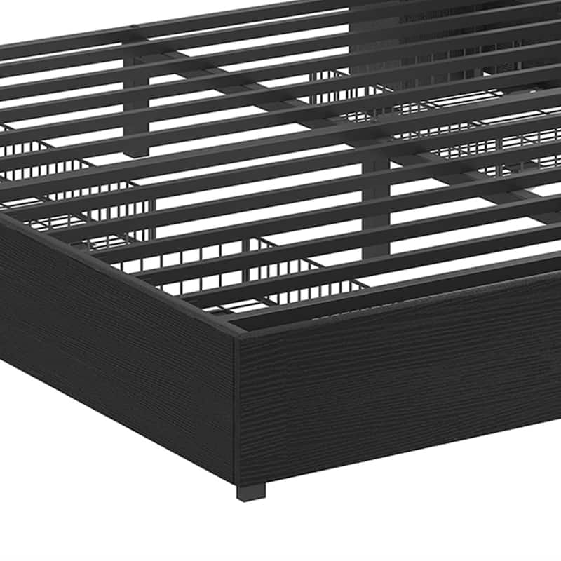 Queen/King Size LED Bed Frame with Bookcase Headboard, 4 Storage Drawers and Charging Station