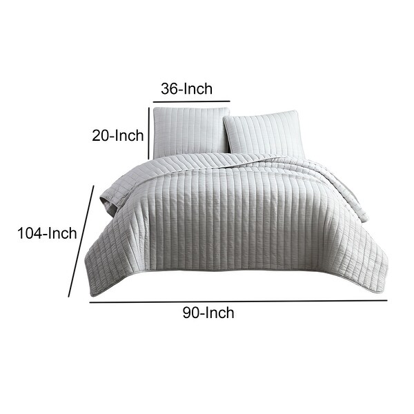Benjara BM225249 Crinkle Coverlet Set with Vertical Stitching Light Gray - King Size - 3 Piece