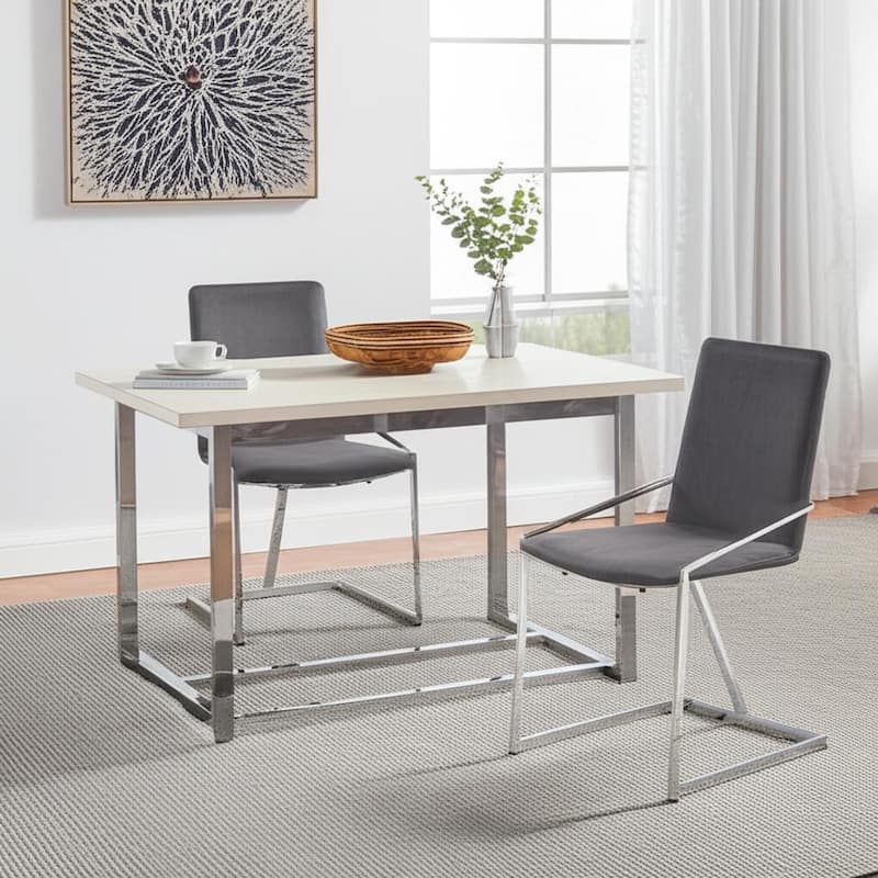 HomeRoots Set of Two Gray and Silver Upholstered Velvet And Metal Dining Side Chairs - 20.00 in. x 35.00 in. x 23.00 in. - Set of 2 - 20.00 in. x 35.00 in.  x 23.00 in. - Gray