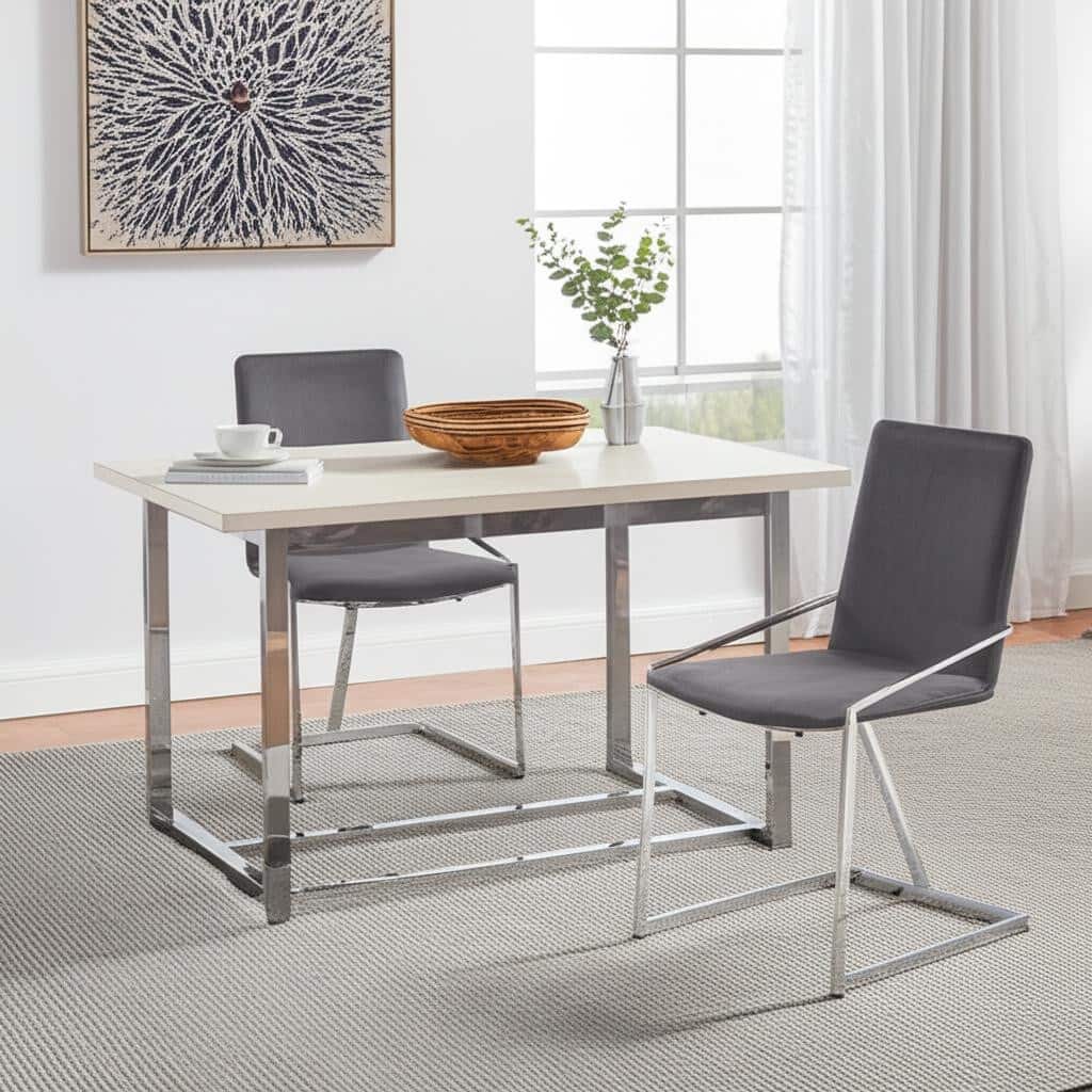HomeRoots Set of Two Gray and Silver Upholstered Velvet And Metal Dining Side Chairs - 20.00 in. x 35.00 in. x 23.00 in.