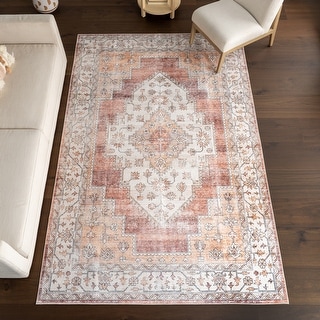 Nuloom Noemie SplashGuard Vintage Medallion Machine Washable Area Rug