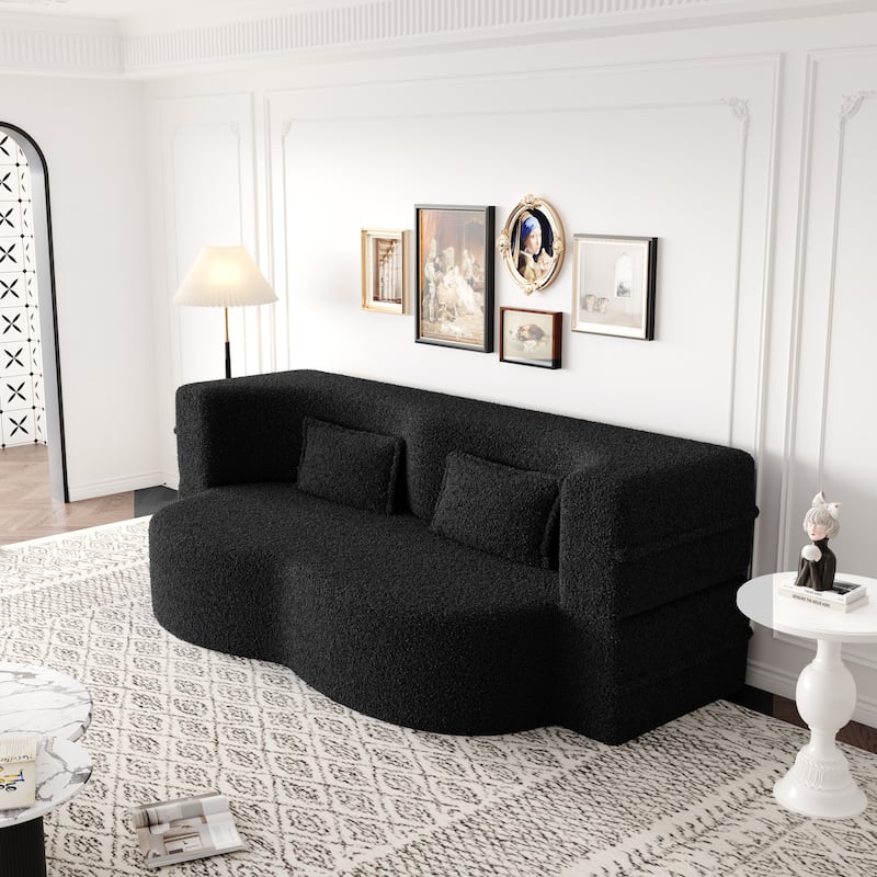 Full-Size Folding Sofa Bed with 2 Pillows, Convertible 3-Tier Floor Couch Sleeper Sofa, Loveseat Chaise Lounge Daybed