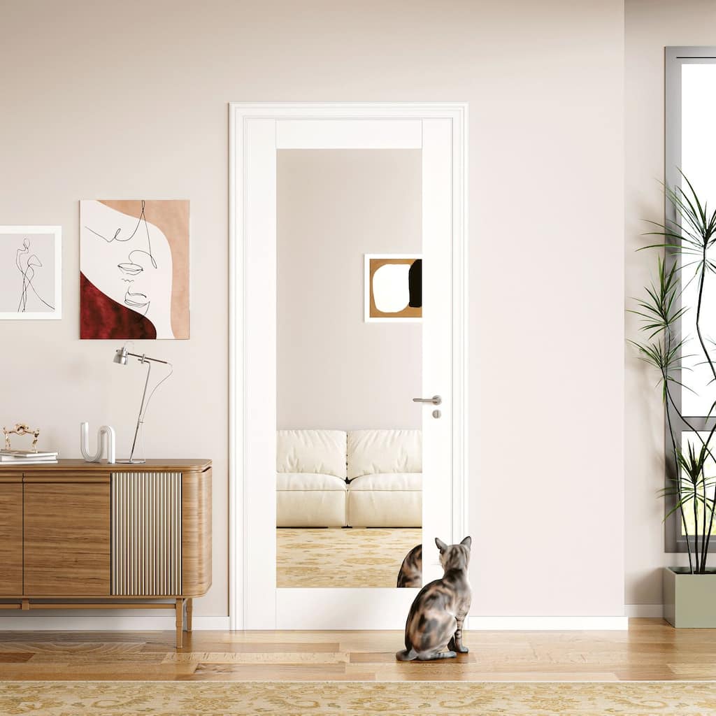 80"H 1 Lite Mirrored Prefinished Slab Solid Manufactured Wood Core Interior French Standard Slab Door