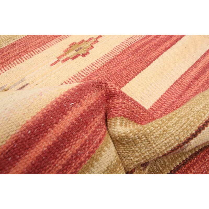 ECARPETGALLERY Flat-Weave Bold and Colorful Cream Wool Kilim - 2'0 x 3'3