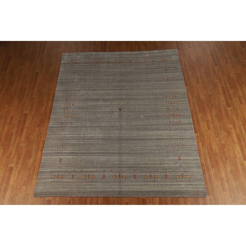 Hand Knotted Oriental 100% Wool Carpet Tribal Animal Pictorial Greys & Charcoal Gabbeh Area Rug - 9' 10'' X 8' 0''