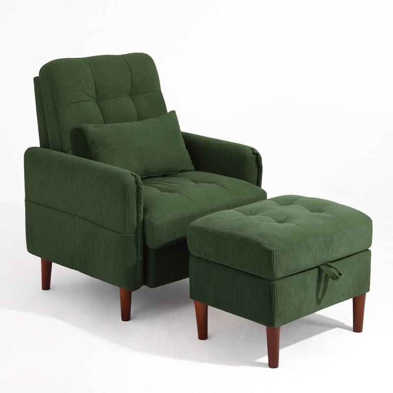 Adjustable Backrest Upholstered Accent Chair with Storage Ottoman Set