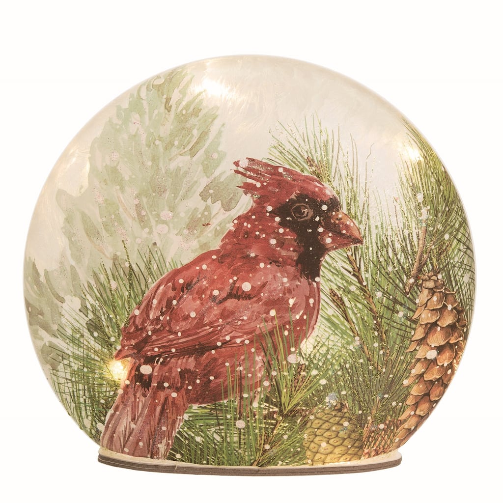 Transpac Glass Red Christmas Light Up Hand Painted Cardinal Decor - Multicolor