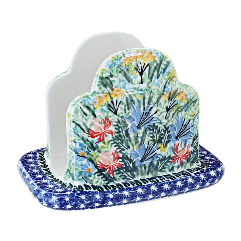 Blue Rose Polish Pottery 487 Ceramika Artystyczna Napkin Holder
