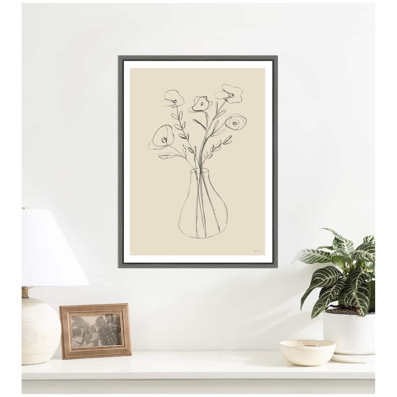 Kate and Laurel Floral Vase by Gabrielly Guedes Framed Canvas Wall Art Print