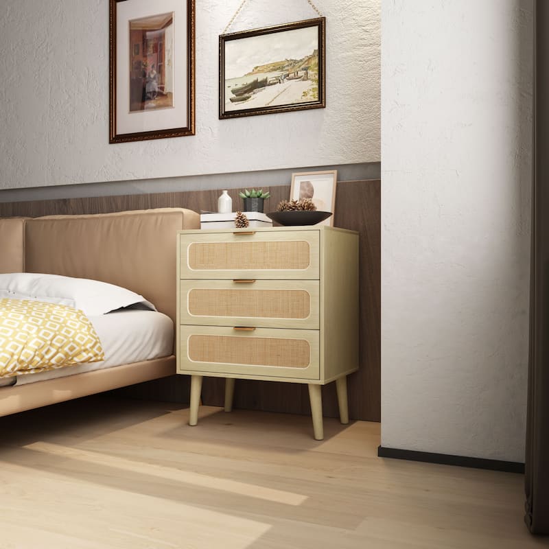 3-Drawer Wood Storage Nightstand