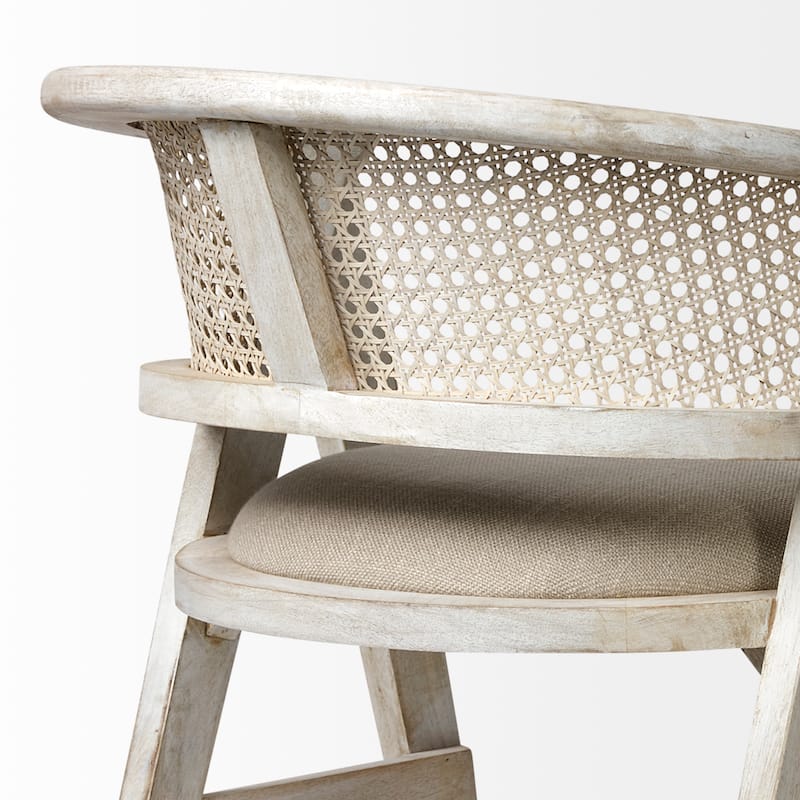 Tabitha Beige Fabric and Rattan Seat with Blonde Solid Wood Frame Counter Stool