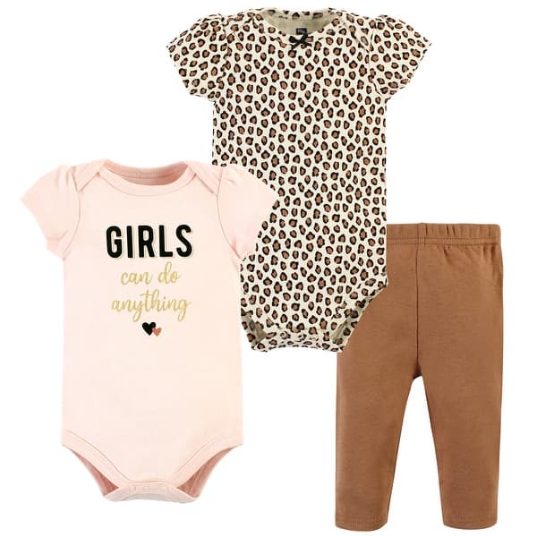 slide 1 of 1, Hudson Baby Infant Girl Cotton Bodysuit and Pant Set, Cinnamon Hearts Short Sleeve Newborn - Cinnamon Hearts Short Sleeve