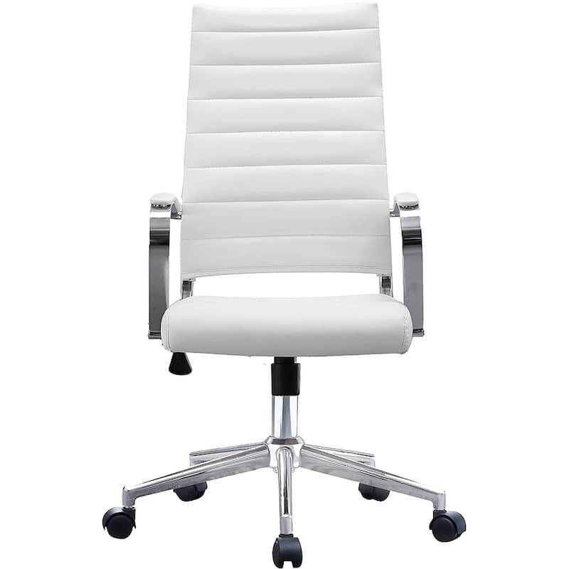 Modern Brown High Back Office Chair Ribbed PU Leather Swivel Conference Room Computer Desk Visitor Vintage Retro Boss