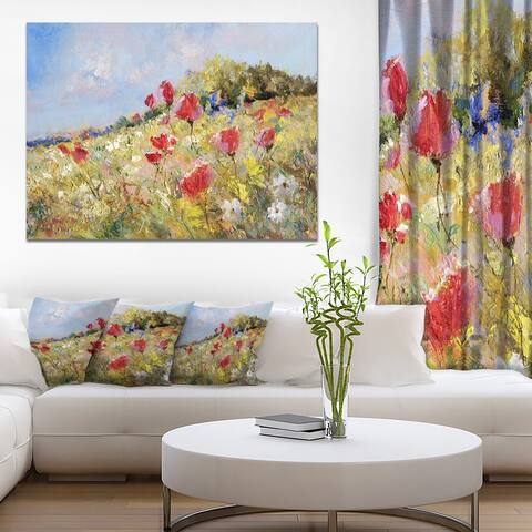 Designart 'Painted Poppies on Summer Meadow' Landscape Wall Art Print Canvas