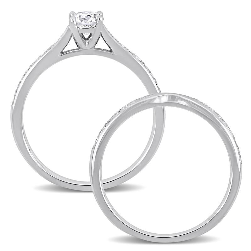Miadora 3/4ct TDW Diamond Solitaire Bridal Ring Set in 14k White Gold