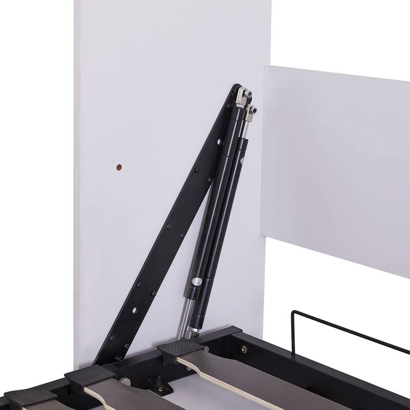 White Full Size Murphy Bed with Sofa and Built-in Shelves, Space-Saving Design