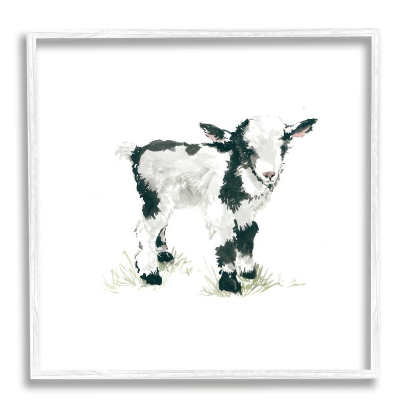 Stupell Baby Farm Lamb Minimal Country Animal over White Framed Wall Art - Black - 17 x 17 - White
