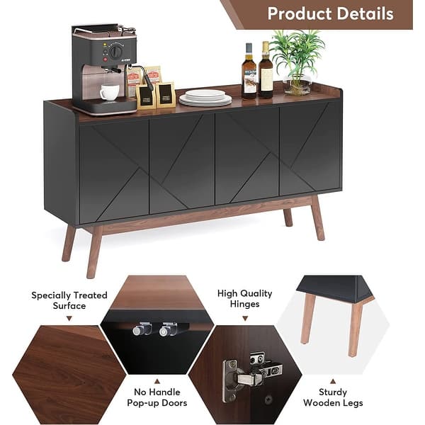 55 inch Buffet Kitchen Sideboard Buffet Table Coffee Bar with Storage and Doors for