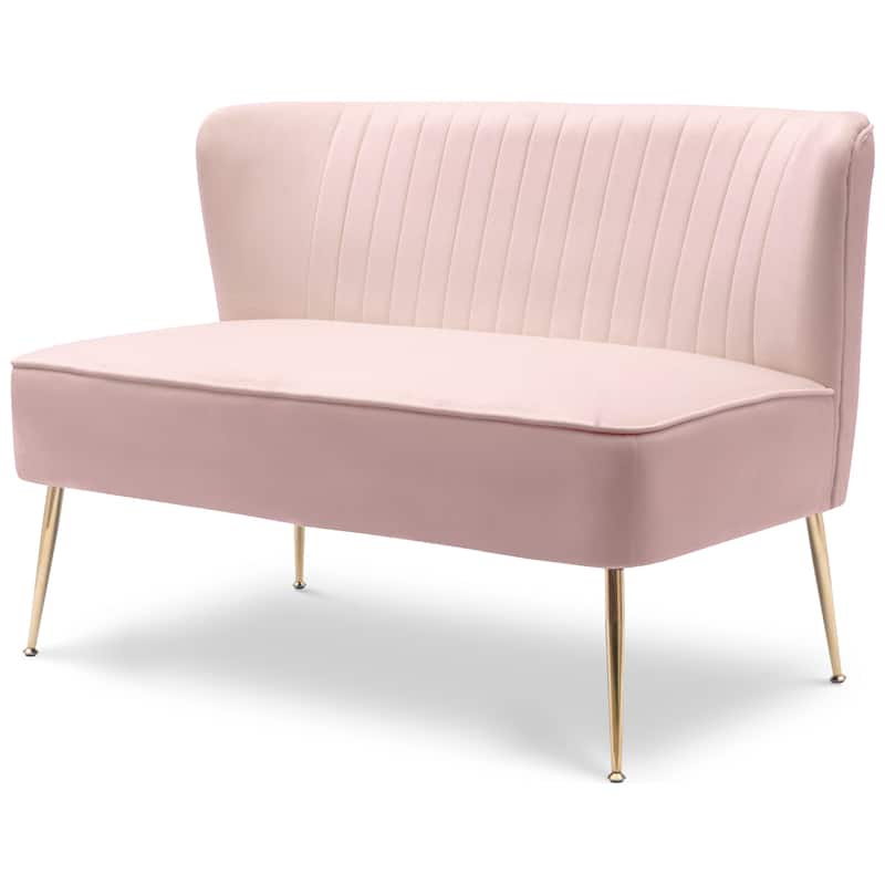 Farrah Upholstered Velvet Polyester 46" Wide Loveseat - Armless/ Scalloped Back