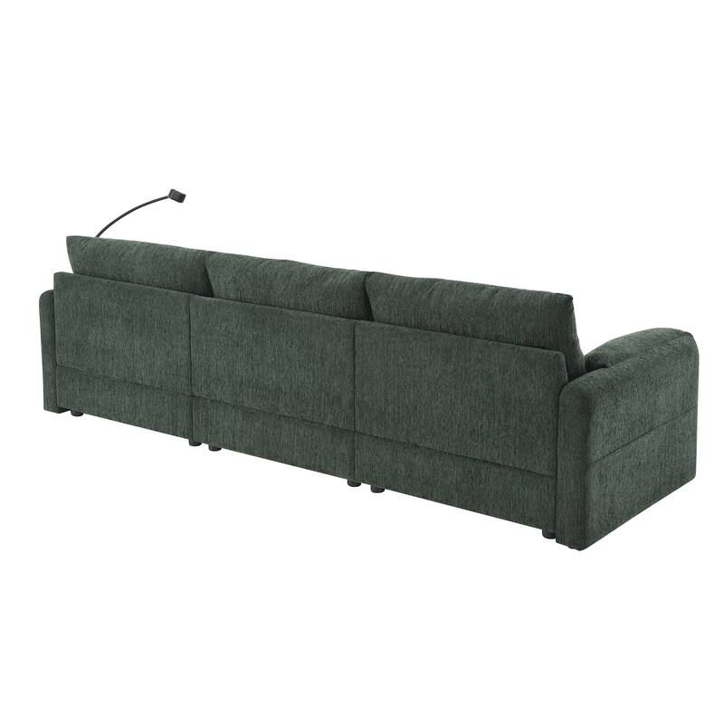 L Shaped Wide Seat Chenille Sectional Sofa w/ Storage Ottoman, Pockets, USB