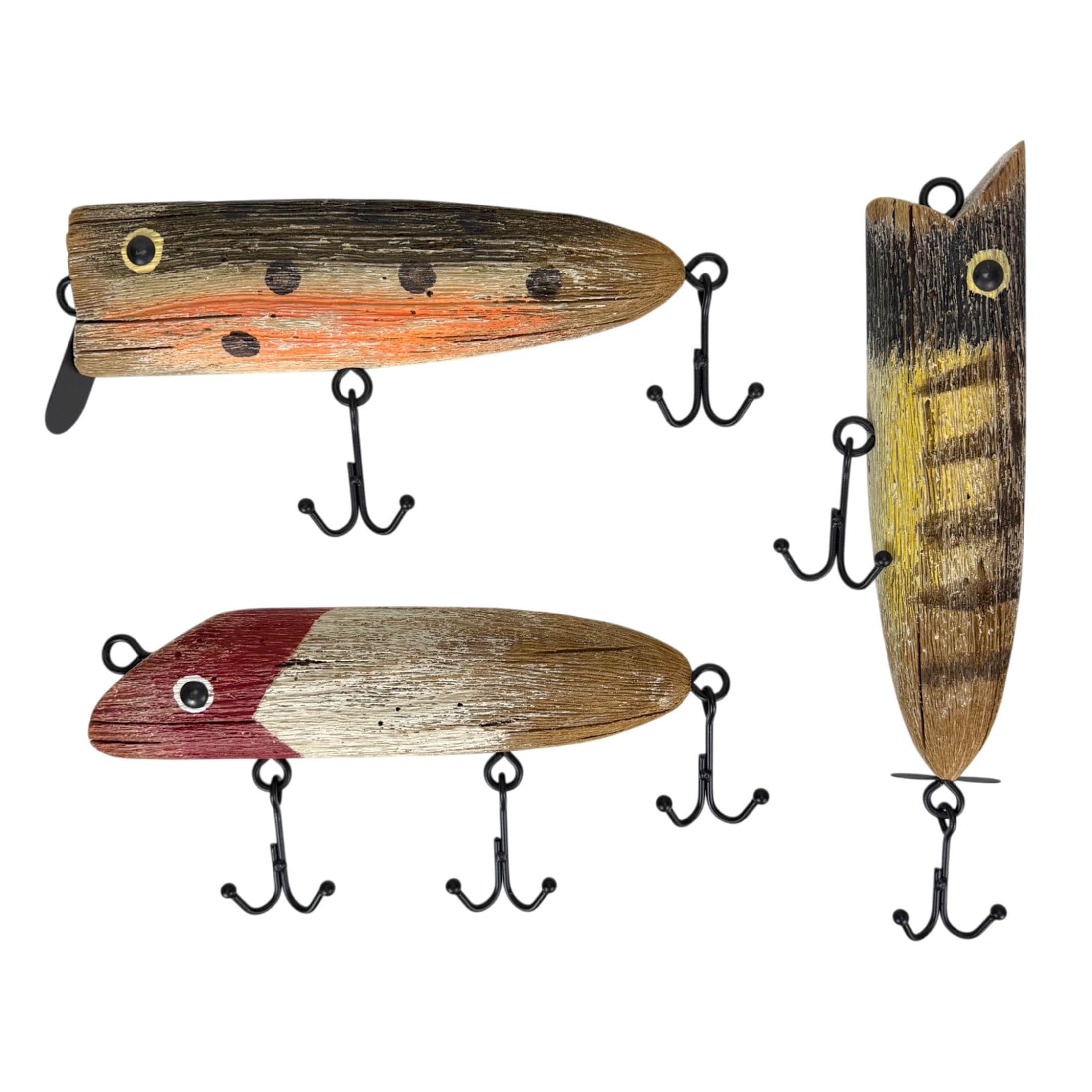 Fishing Lure Wall Sculptures Set Of 3 Vintage Wood Metal 13 In Decor