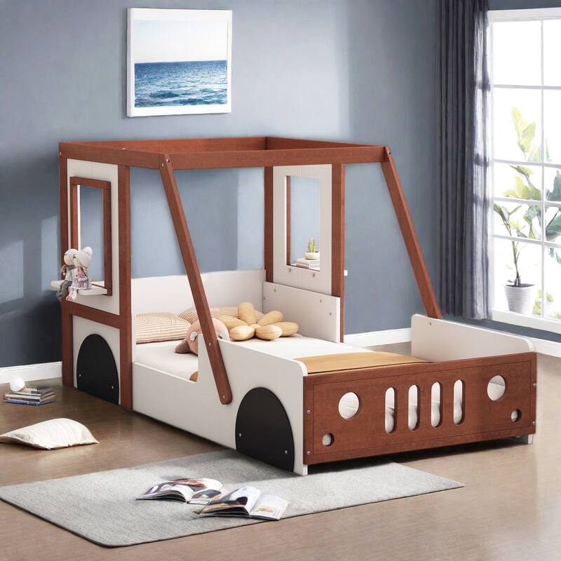 Fun Play Design Twin Size Car Bed, Kids Platform Bed in Car-Shaped for Kids Boys Girls Teens
