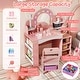 preview thumbnail 7 of 8, Gymax Kids Vanity Desk w/Mirror & Lights Princess Pretend Play Makeup