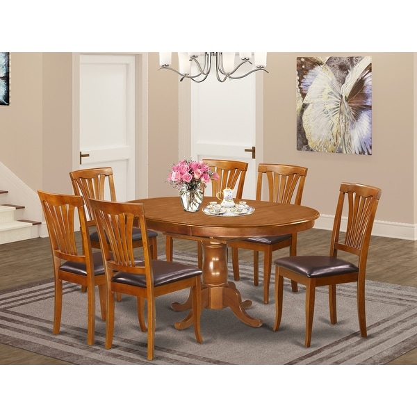 7 Pc set Portland Kitchen Table with Leaf and 6 Leather Chairs in Saddle Brown. Opens flyout.