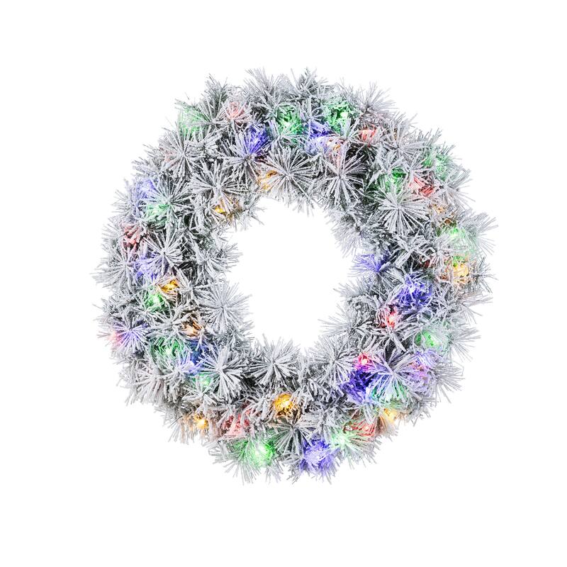 Glitzhome Pre-Lit Snow Flocked White/Greenery Pine Garland & Wreath & Teardrop