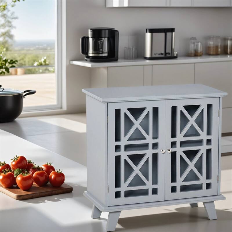 Anti-Toppling Wood Kitchen Storage Cabinet with Doors - N/A - Grey
