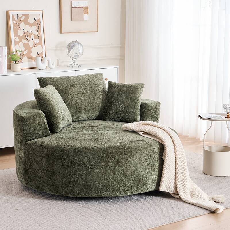 Oversized Swivel Accent Chair, Chenille Round Chairs Upholstered Swivel Chair, Single Sofa Armchair, Sleeper Chair